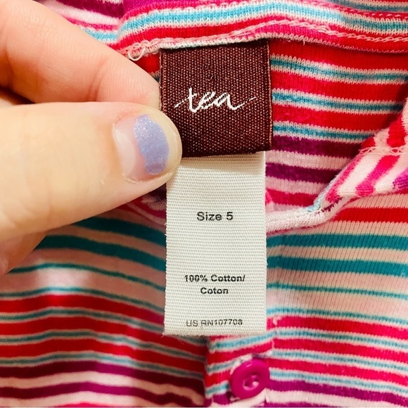 Tea Magenta and Blue Stripe Hooded Dress Size 5 - Picture 2 of 3